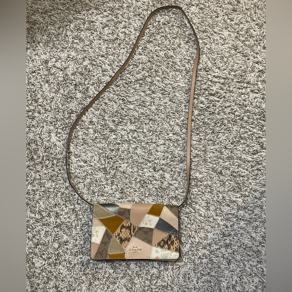 COACH Foldover Crossbody Clutch Signature Canvas Patchwork